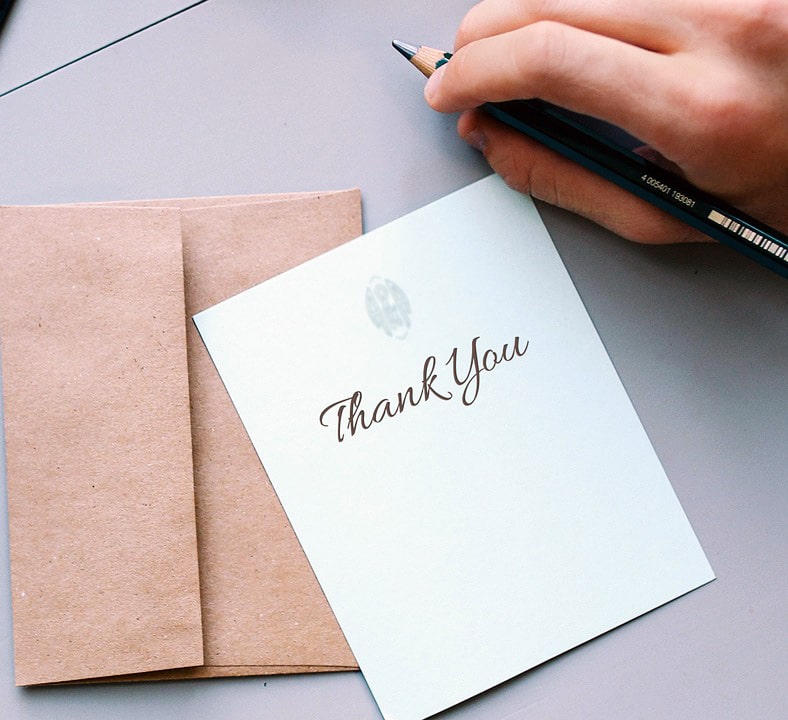 Handwritten thank you card