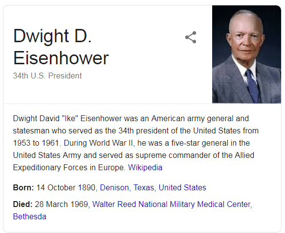 Short biography of President Eisenhower