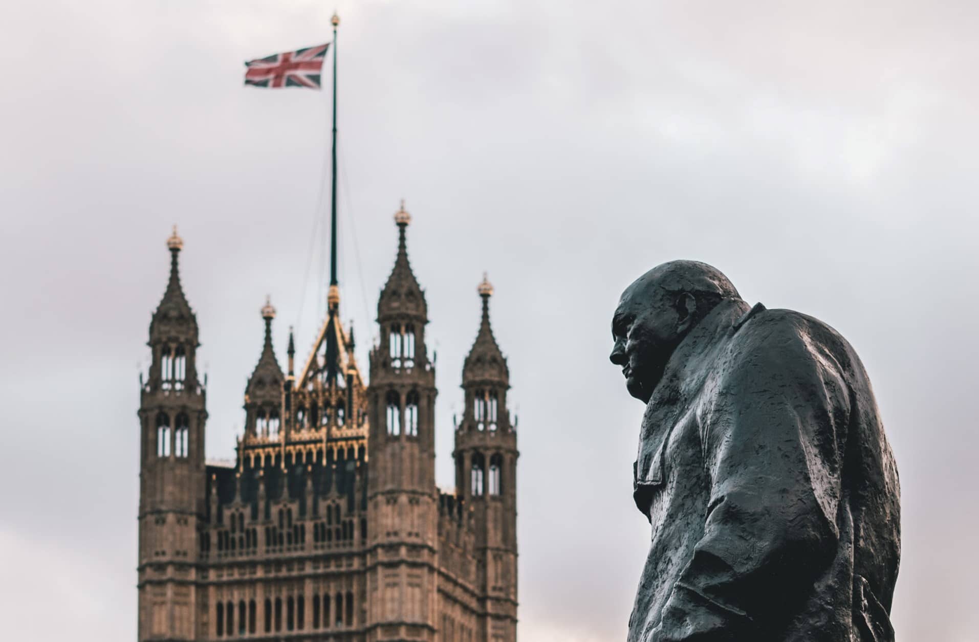Statue of Winston Churchill in Westminster, London.