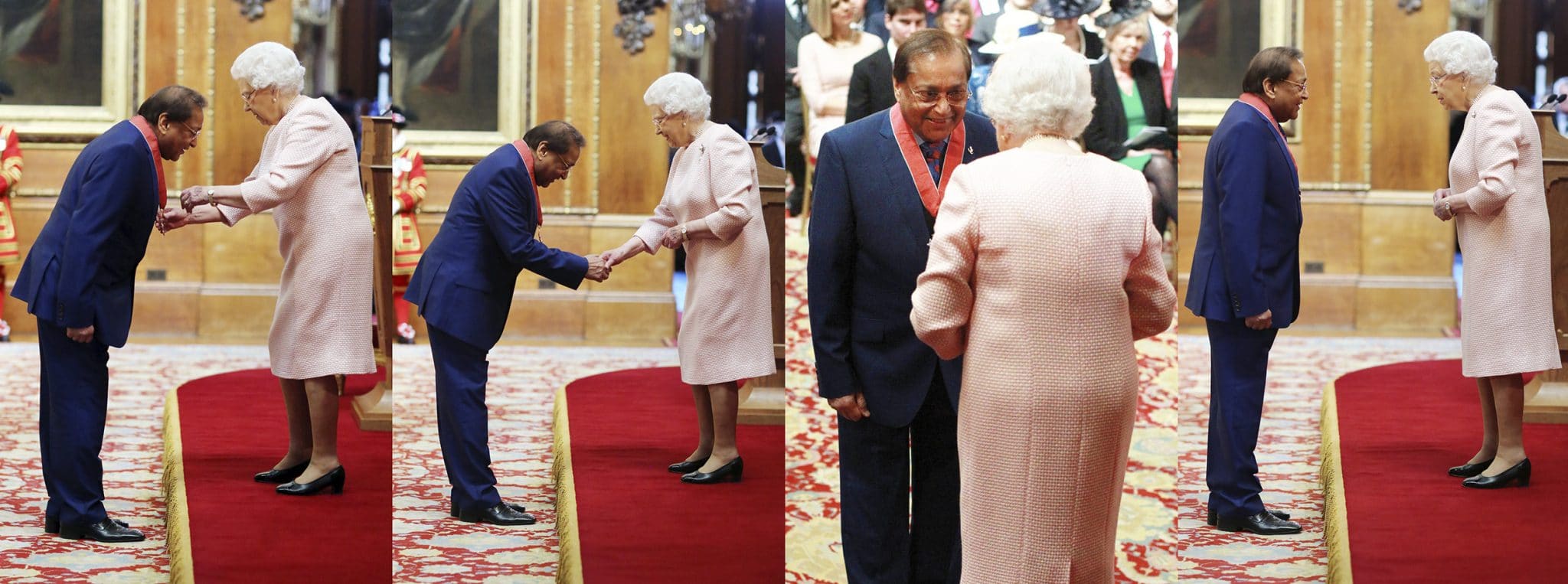 HM Queen Elizabeth II conferring the Most Excellent Order of Commander of the British Empire (CBE) to Dr. Rami Ranger.