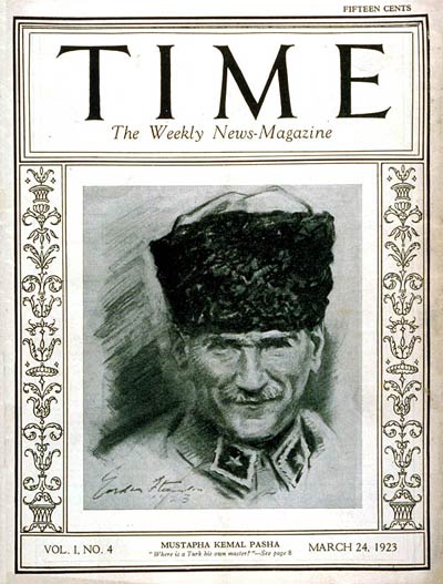 Mustafa Kemal Pasha on the front page of Time Magazine