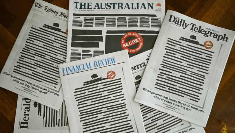 Australian newspapers blackout their front pages to raise awareness for government clampdown against media freedom