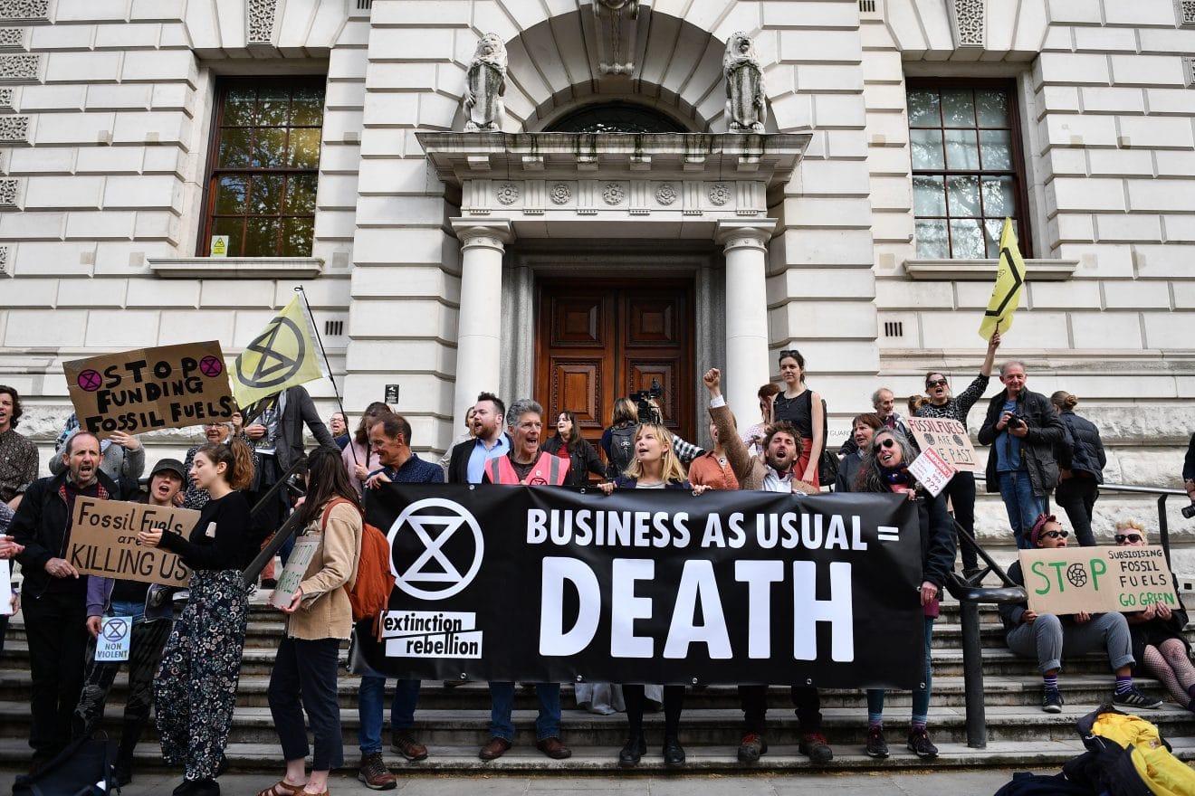 Extinction Rebellion, "Business As Usual = Death" protest