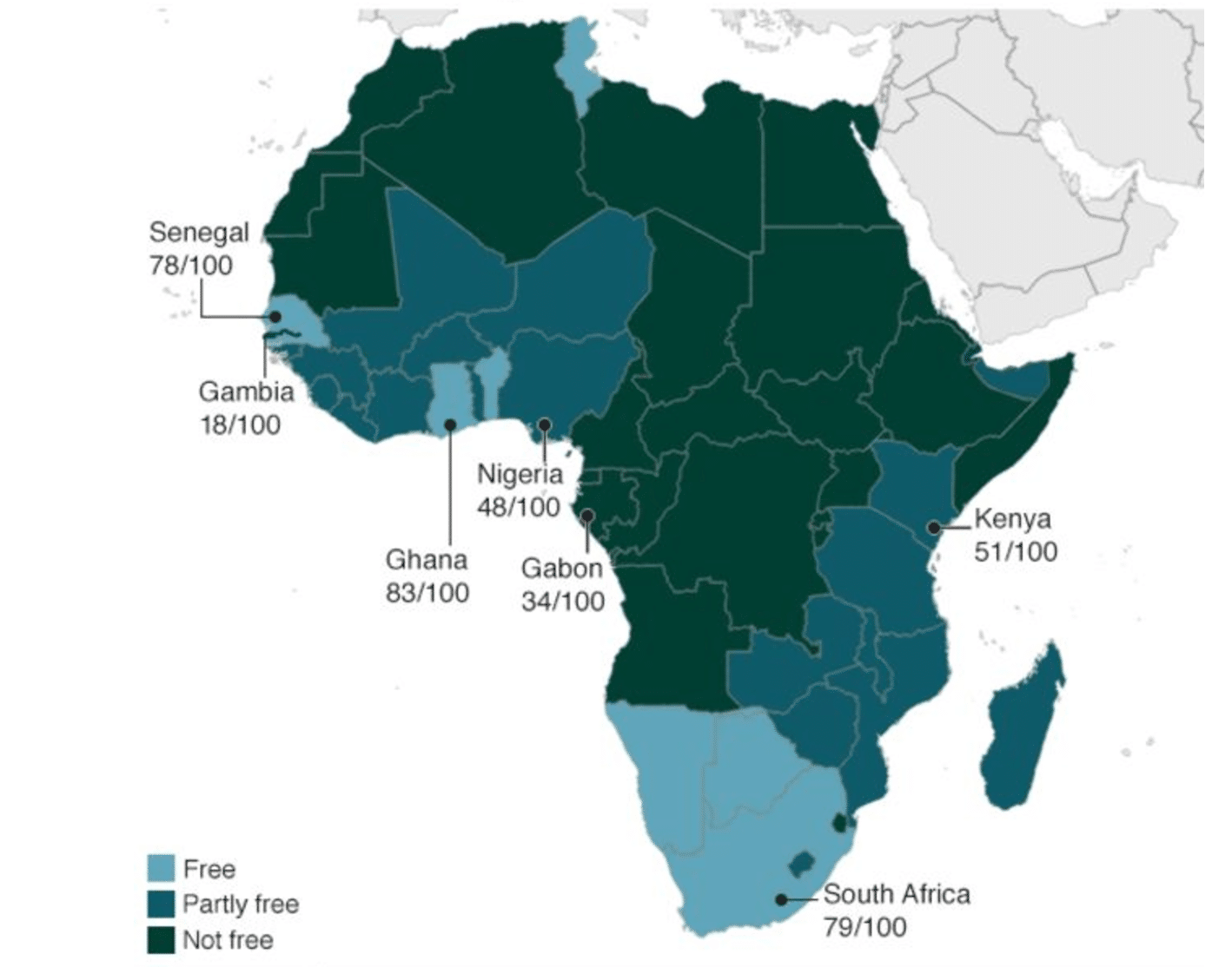 Free democratic countries in Africa