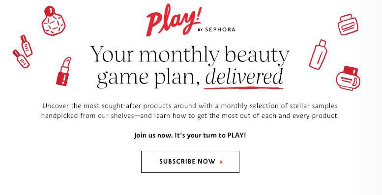 Subscription service example of Play by Sephora