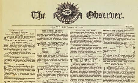 The first-ever issue of The Observer, 4th December 1791.