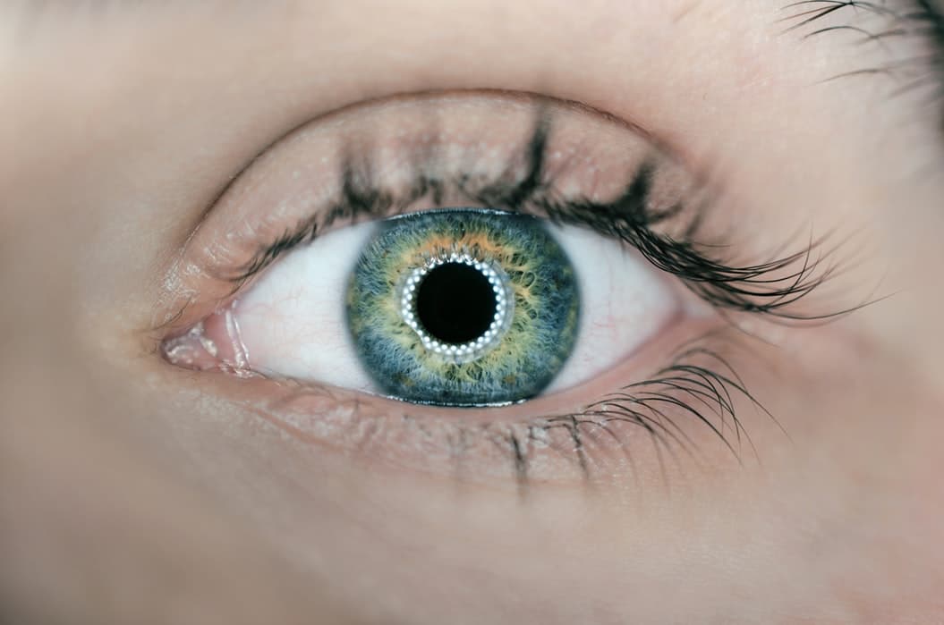 Woman's green eye, and pupil.