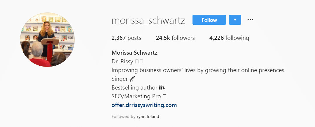 Morissa Schwartz (Instagram Profile: September 2019)