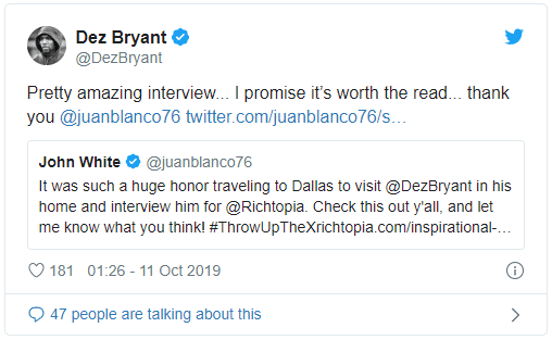 Dez Bryant's Twitter comment about his interview on Richtopia