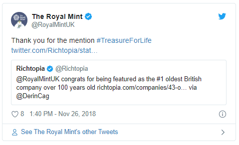 The Royal Mint's tweet to Richtopia