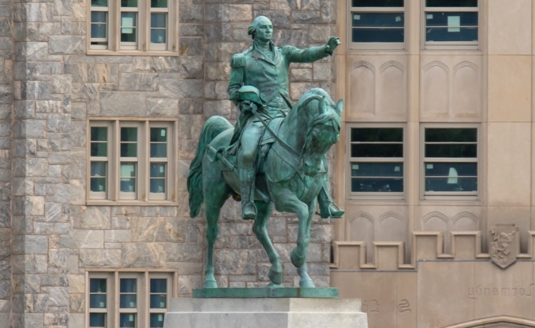 Statue of George Washington outside the United States Military Academy at West Point, NY, USA.