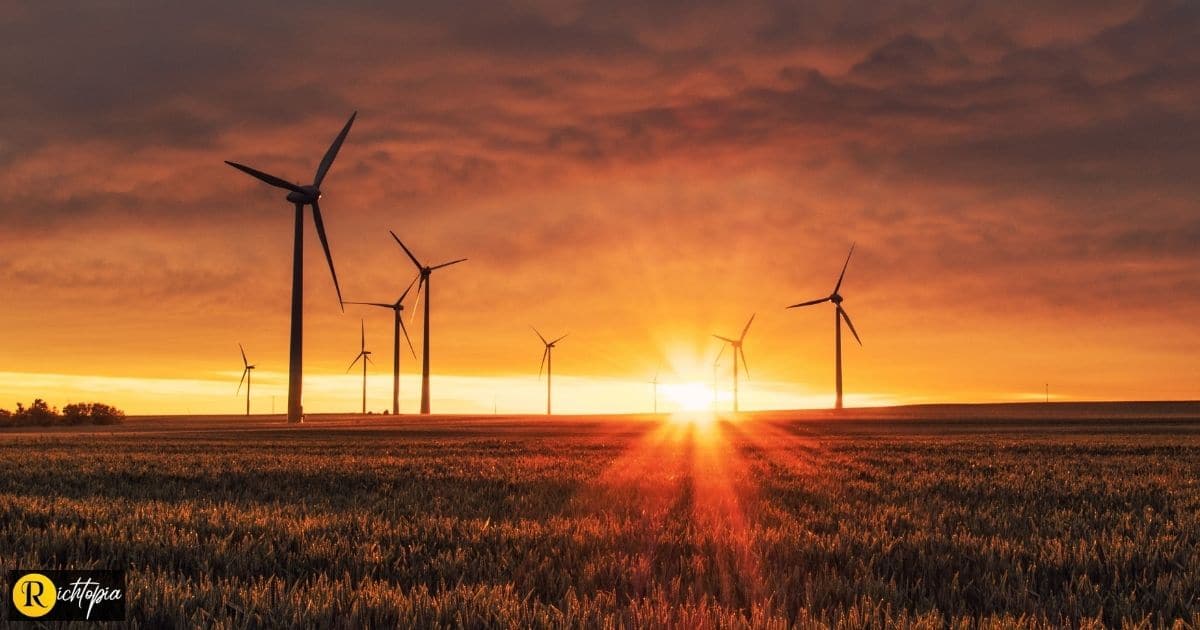 Picturesque Photo Of Wind Power Energy Farm Captured During Sunset