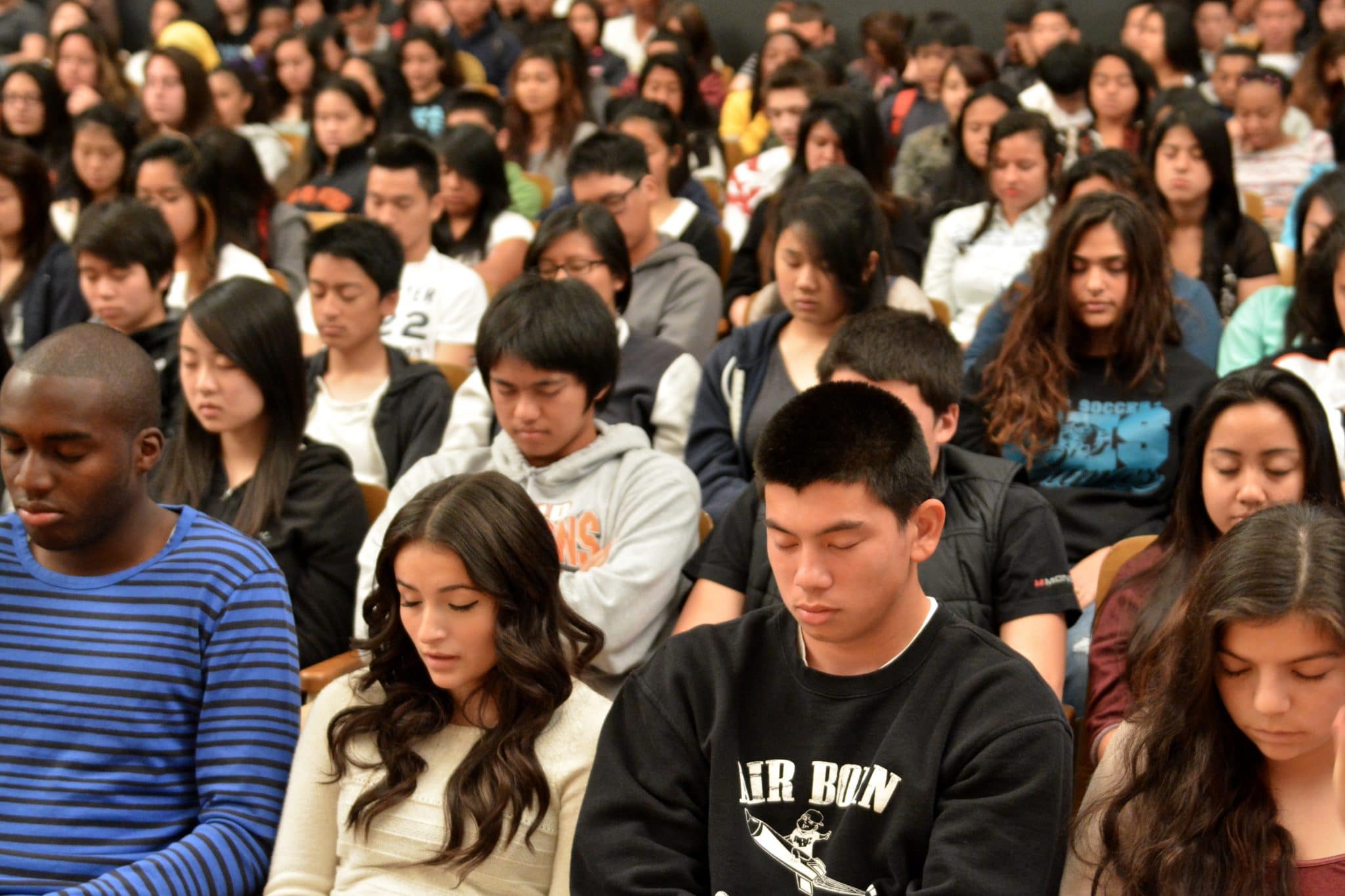 Bob Roth teaching meditation at a school in the USA